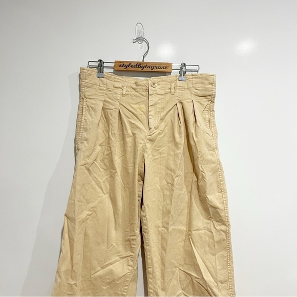 Anthropologie Maeve Remi Wide Leg Cropped Pleated Chino Pants Khaki Tan - Picture 9 of 9